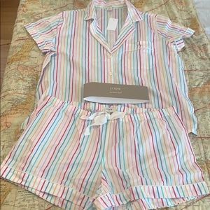 NWT J. Crew rainbow stripe pajama set size XL